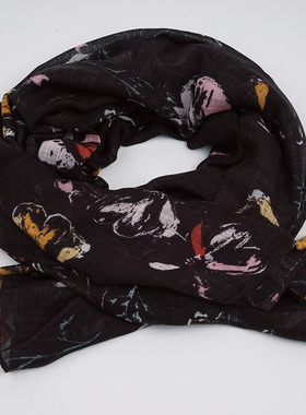 新款欧美时尚 优雅气质花朵印花围巾女春秋 百搭旅游棉质丝巾披肩