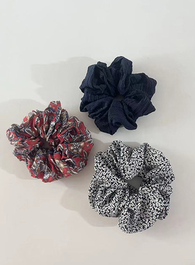 新款出口英国优雅气质红色碎花发绳女春秋百搭藏青发圈发束3件套