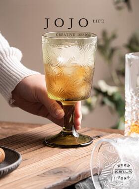 高脚杯复古浮雕轻奢高档高颜值家用酒杯 |县镇