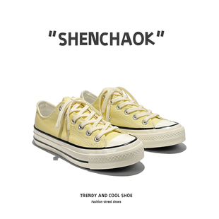 女学生设计感小众平底休闲板鞋 黄色低帮帆布鞋 百搭经典 2026新款