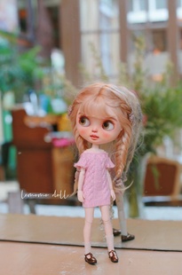 乐茉茉doll小布娃裙短袖 甜美一字领手织毛衣裙毛衣裙blythe 包邮