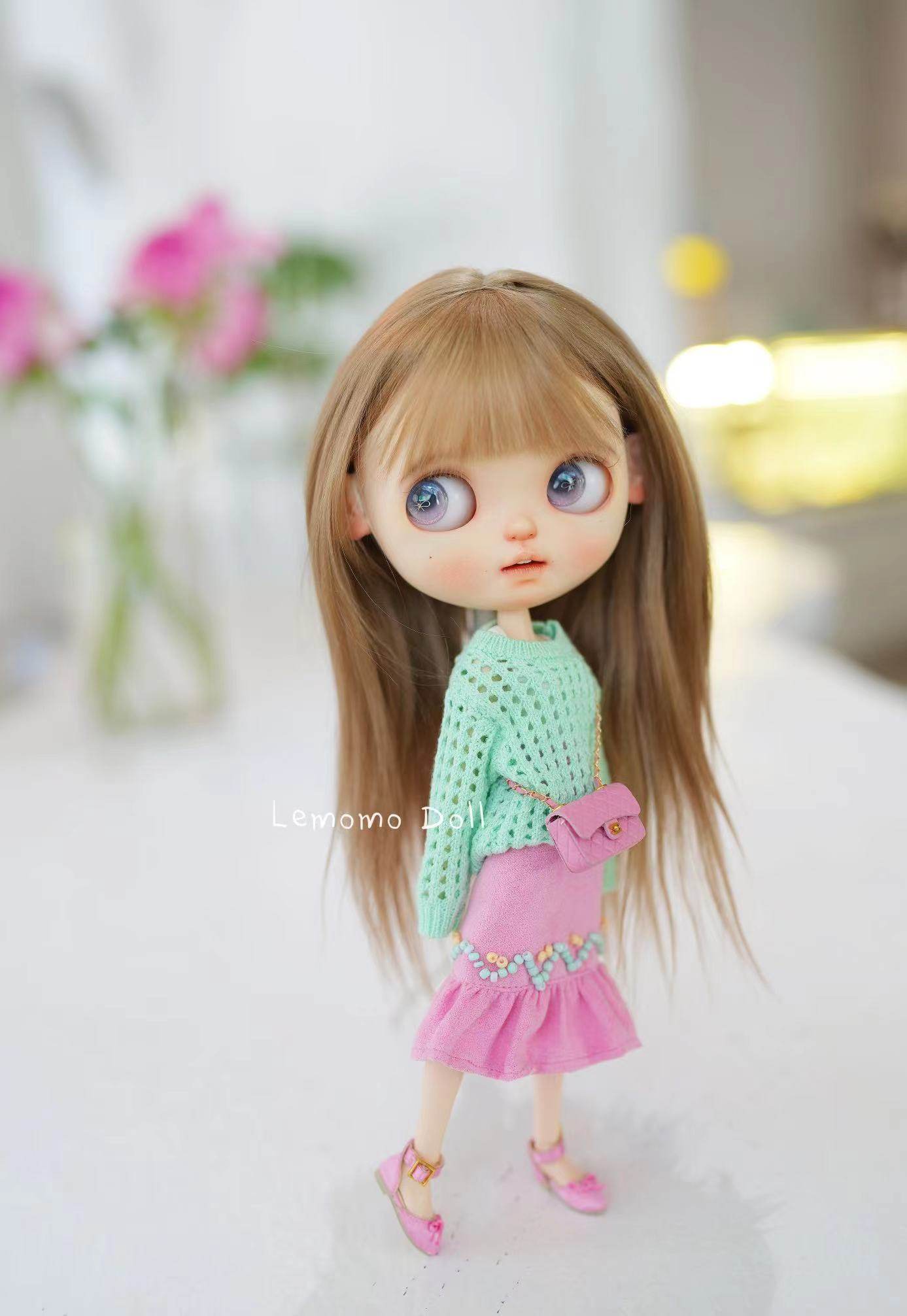 现货包邮乐茉茉doll小布娃衣blythe春季串珠鱼尾裙背心镂空针织衫