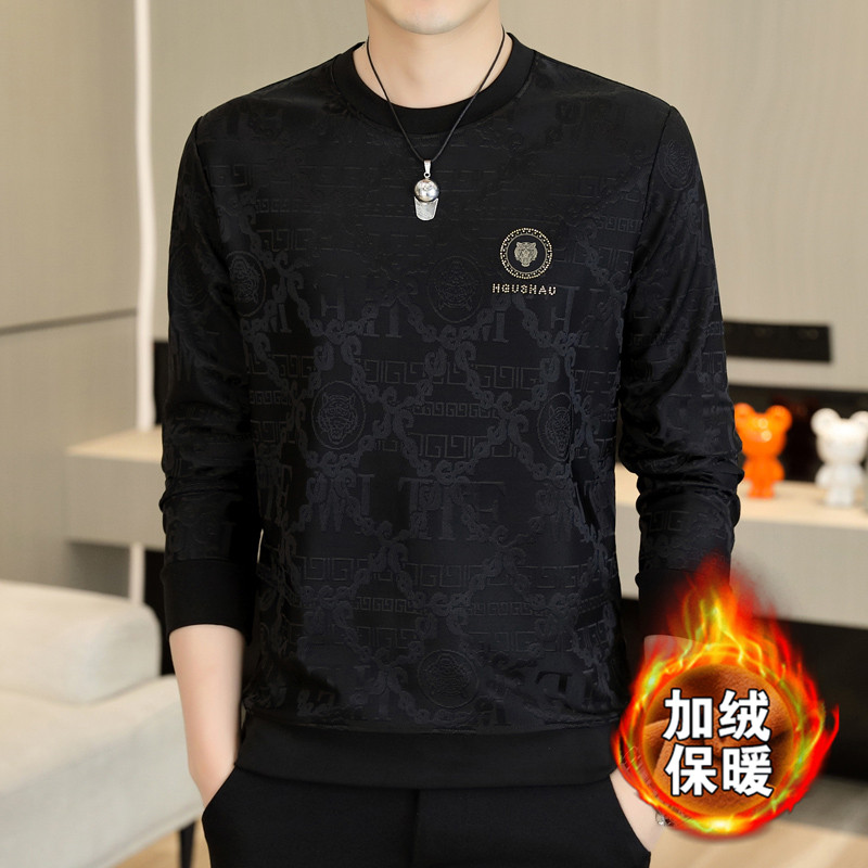2024新款男士卫衣秋冬款加绒潮流圆领打底衫高端品牌长袖T恤男潮