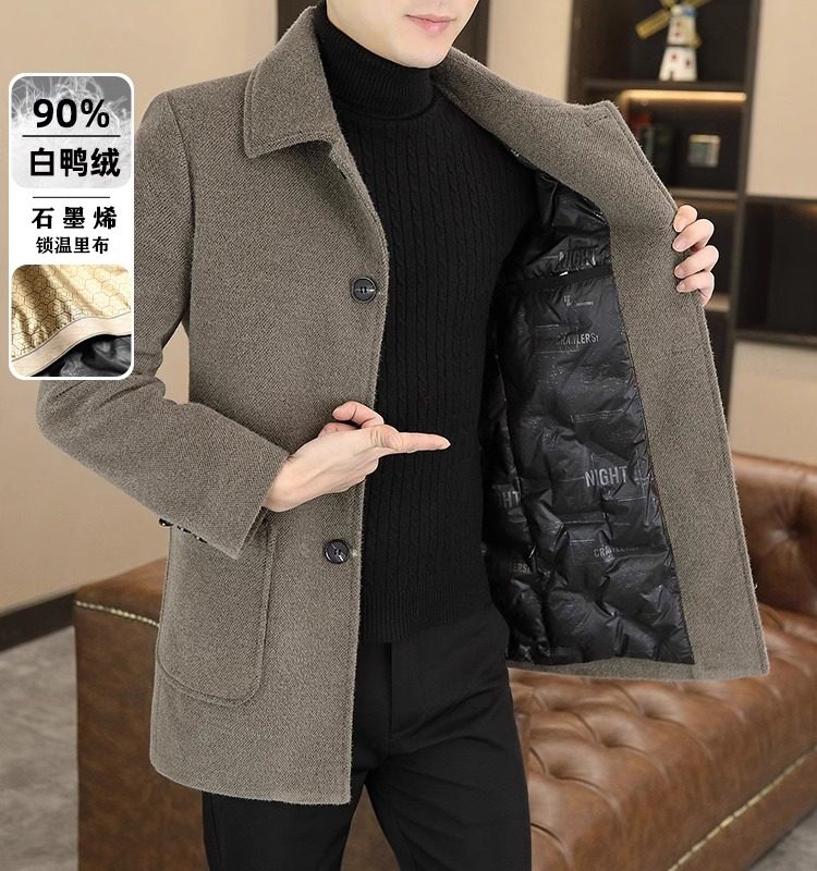 高端羽绒内胆毛呢大衣男中长款冬季加厚新款韩版修身男士呢子外套