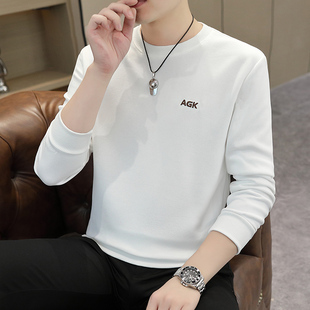 品牌圆领卫衣男春秋2025新款字母刺绣高端男士白色纯棉长袖T恤帅