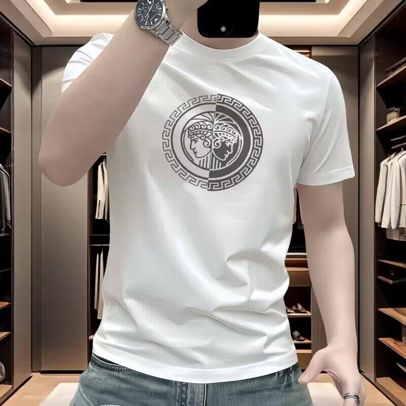 白色潮牌纯棉修身印花短袖T恤男