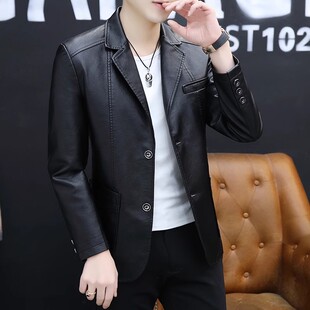 2024春秋季 西服领高端男士 新款 修身 外套帅 潮流韩版 机车皮衣男西装
