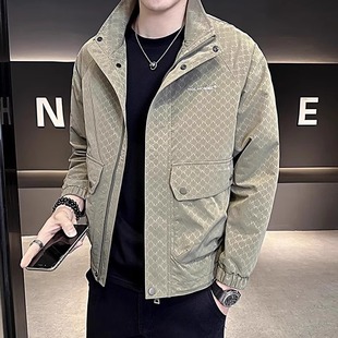 潮牌外套男春秋季2025新款格子印花立领春装修身帅气休闲男士夹克