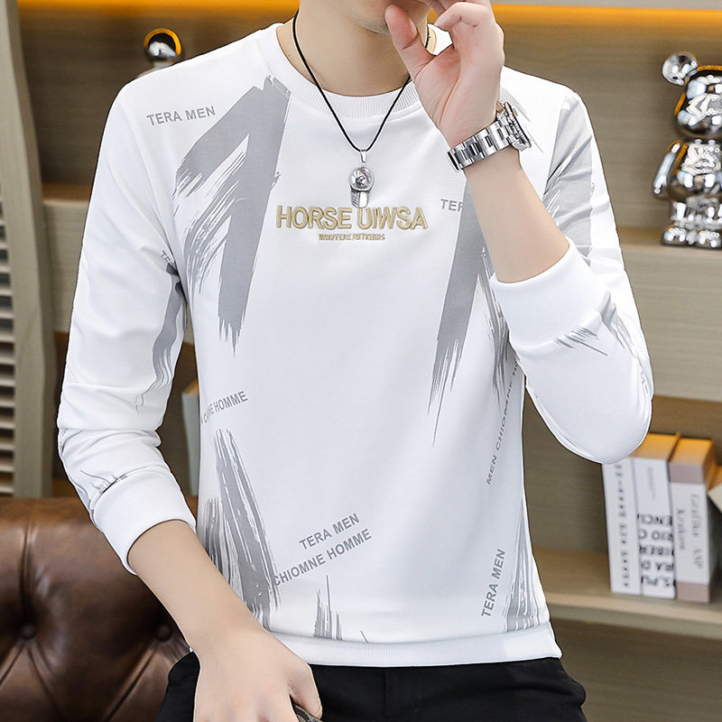 纯棉卫衣男秋冬季新款潮牌印花圆领修身加绒加厚高端男士长袖T恤