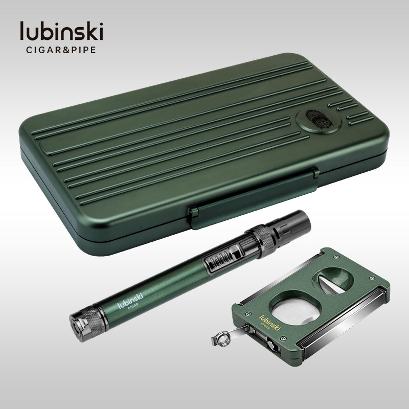 LUBINSKI雪茄工具三件套便携保湿盒多功能剪刀直冲打火机高档礼盒