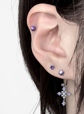 二十二丁目 紫色果冻耳钉轻奢高级感气质十字架耳饰高级感耳骨钉