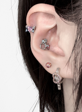 二十二丁目kt猫咪耳钉女甜酷可爱蝴蝶结钛钢耳骨钉高级感皮带耳圈