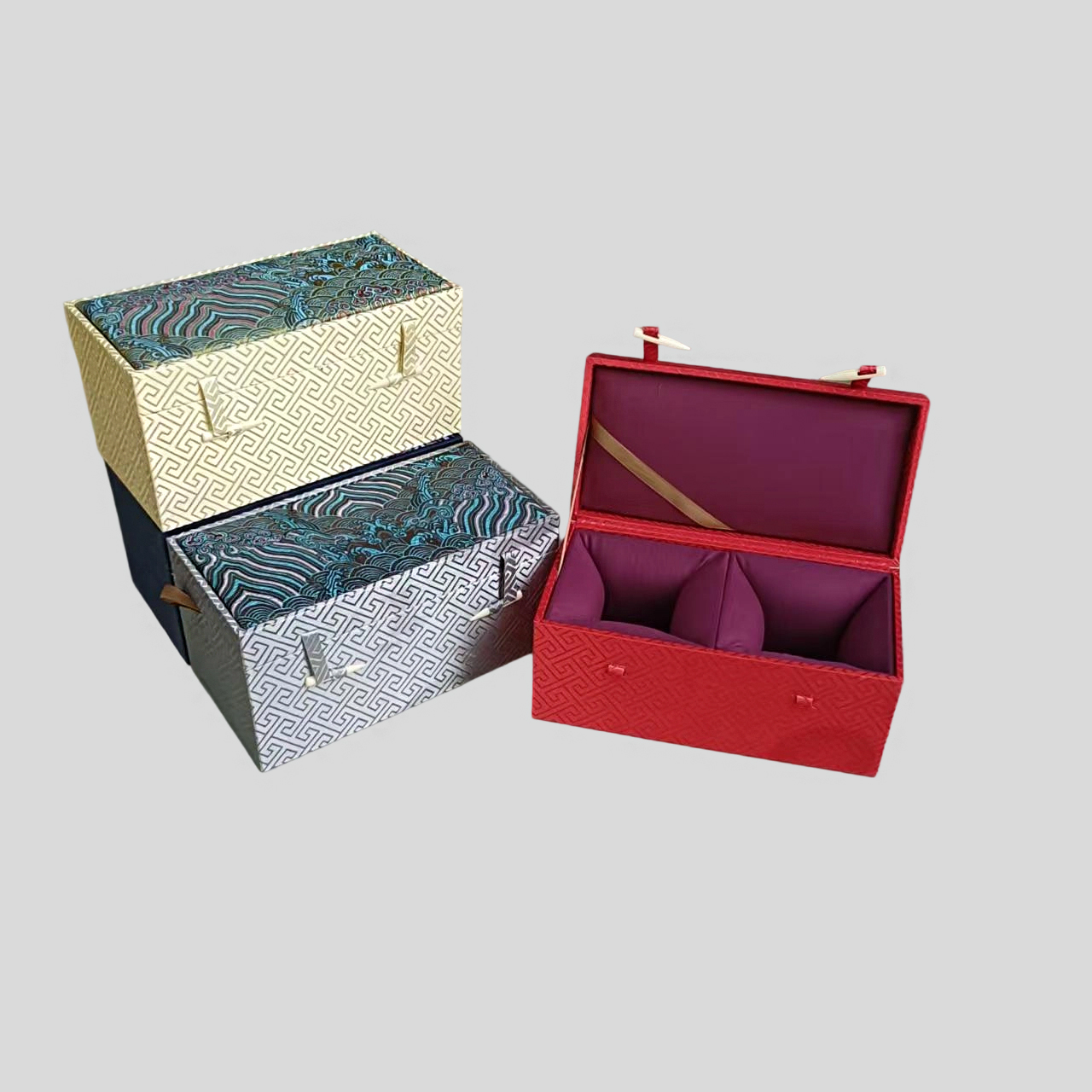 云锦布建盏成一对单杯礼品锦盒紫砂壶两个小主人杯子通用包装空盒