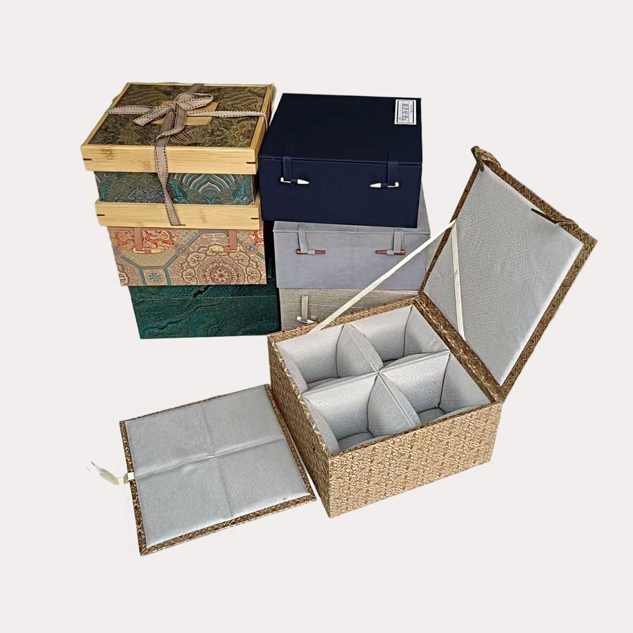 高档紫砂壶小杯子包装盒陶瓷茶四个主人杯茶杯茶具正方形礼品空盒