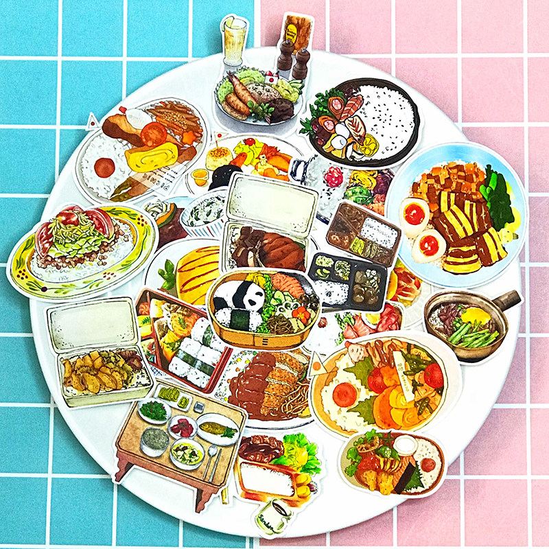 日式便当手账贴纸美食饭盒日记装饰帖快餐手工贴画