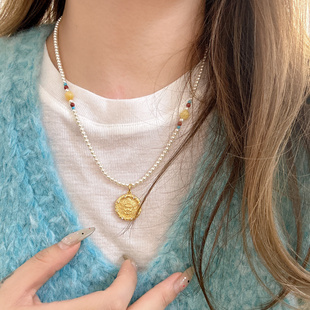 夫人手作 珍珠项链蜜蜡万能链黄财神吊坠高级感锁骨链颈链配饰