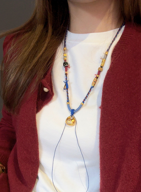 夫人手作 原创设计手工编织项链女款编绳黄金挂坠小胖福吊坠