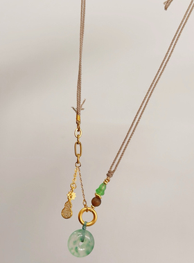 夫人手作 新中式国风翡翠平安扣编绳可调节项链毛衣链女饰品