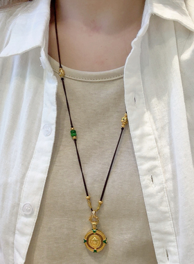 夫人手作  原创设计手工编织项链女款黄金挂坠编绳链黄财神