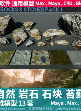 自然写实岩石石头石块3d模型三维模型13套maya3dmaxc4dblender