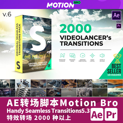 AE转场脚本Handy Seamless Transitions扭曲透视旋转冲击故障转场