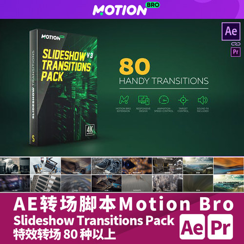 AE扩展脚本Motion Bro2.3.4扭曲透视旋转冲击故障转场预设