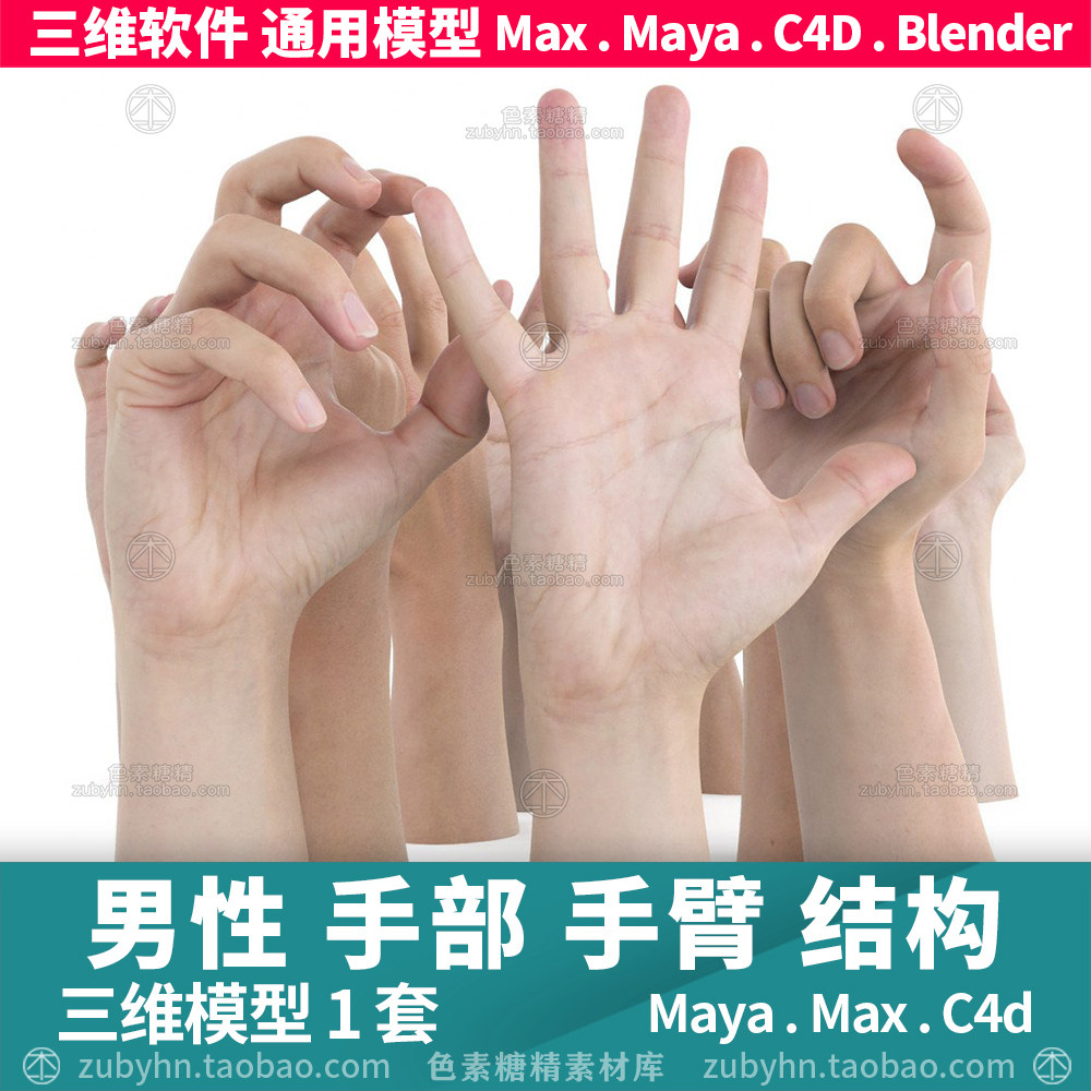 男性手掌手臂动作姿态绘画临摹参考3d三维模型maya3dmaxc4d
