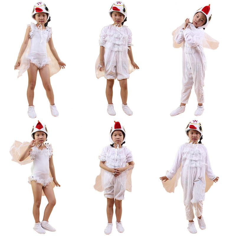 儿童大白鹅演出服鹅表演服装咏鹅舞蹈服幼儿弹力向天歌动物服手套