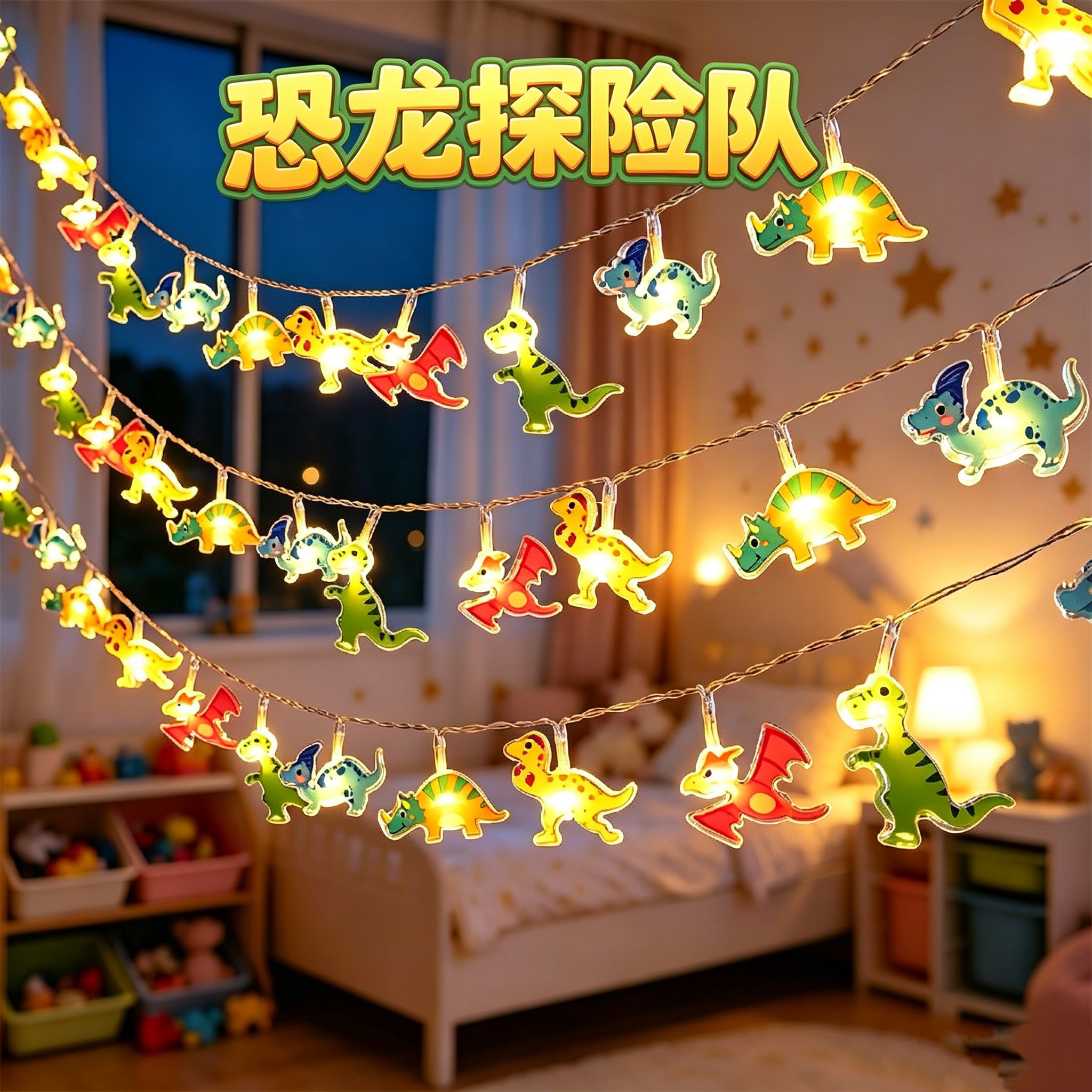 恐龙彩灯串儿童生日派对免打孔