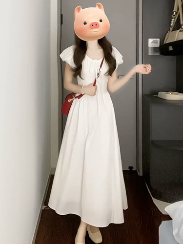 初恋小白裙法式泡泡袖连衣裙子女夏季2025新款小个子高级感长裙子