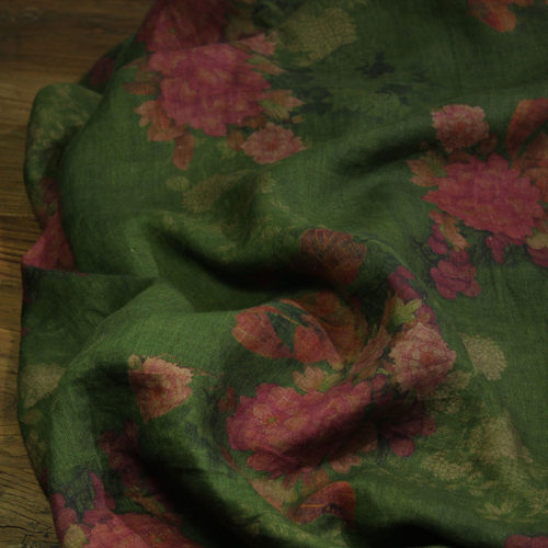 瓦娜家亚麻服装田园印花裙袍面料