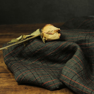 瓦娜家色织深墨绿格原创高端纱线色织亚麻面料品牌订单布料