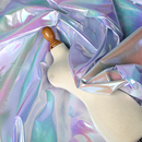 幻彩科技布学生服装 毕业设计作业七彩色反光镭射皮革镜面防水布料