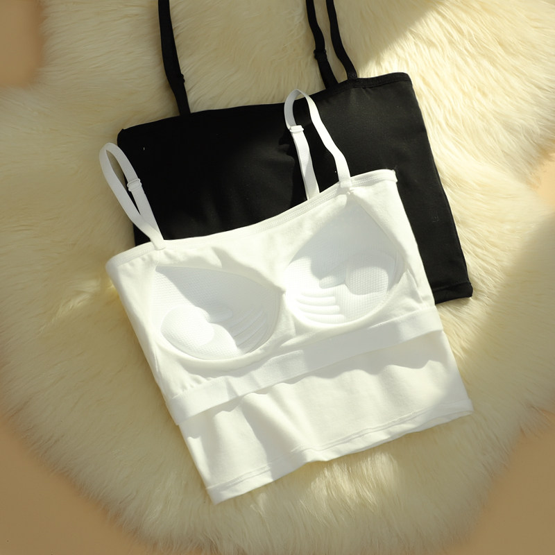 吊带小背心女带胸垫一体文胸纯棉防走光打底内搭美背内衣夏季抹胸