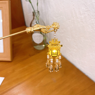 合金发光凉亭发簪流苏宫灯盘发发钗夜光灯笼发饰头饰宫廷复古发簪