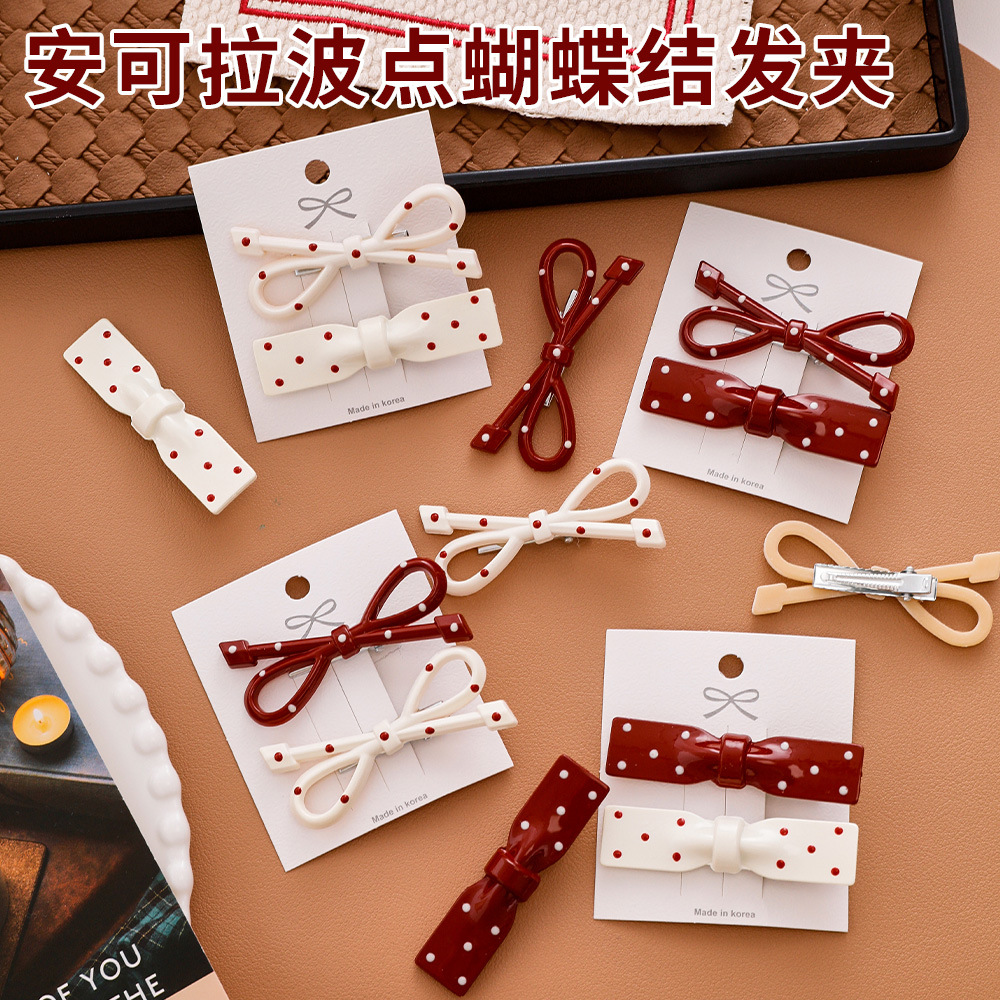 2024新款安可拉红波点发夹高颜值结发卡秋冬甜美刘海侧边夹发饰