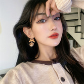 秋冬新款 烤漆蝴蝶结豹纹毛球耳钉潮网红个性 百搭小众无耳洞耳夹