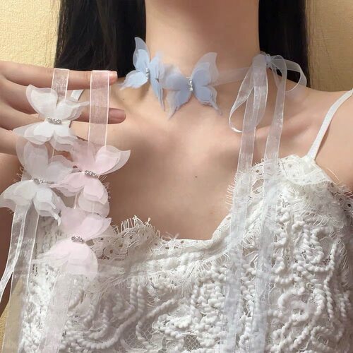 网红新款超仙森系项链女镶钻蝴蝶颈带轻奢小众高级感颈链锁骨链