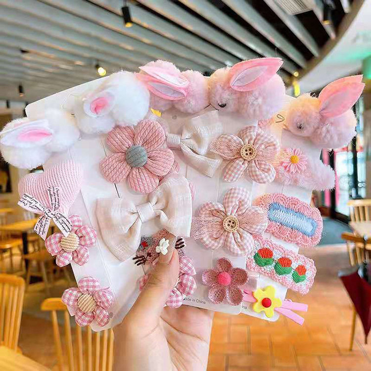 卡通儿童发饰宝宝发饰套装花朵边夹顶夹韩式发夹可爱兔子鸭嘴夹