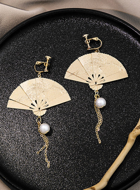 复古扇子汉服无耳洞耳夹中国风