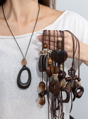 新中式复古民族风爱心不规则项链女小众时尚百搭长款挂脖毛衣链