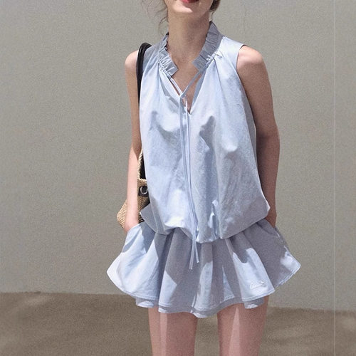 Oakmoo Basic * 莱赛尔棉系带松弛廓形设计感花苞水母裙连衣裙