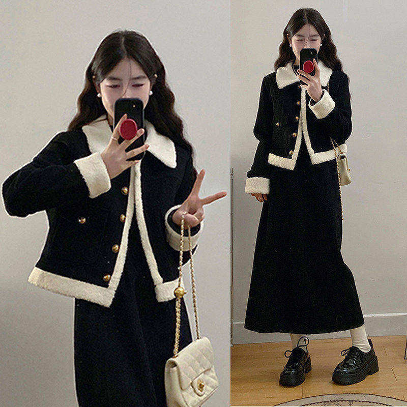 加绒加厚羊羔绒外套女显瘦百搭设计感上衣半身裙两件套,女装/女士精品,时尚套装,淘宝优惠券,粉丝福利购,淘宝优惠卷