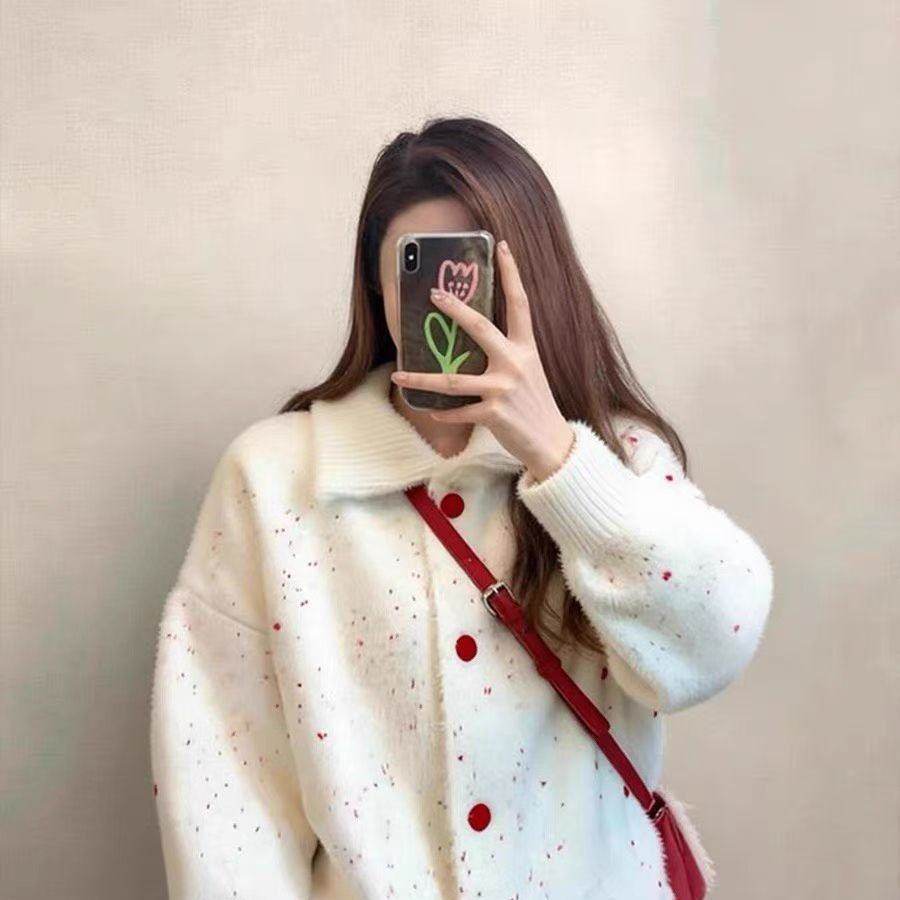 韩系慵懒风高领白色针织开衫女秋冬新款纽扣毛衣外套显瘦小众上衣,女装/女士精品,毛衣,淘宝优惠券,粉丝福利购,淘宝优惠卷