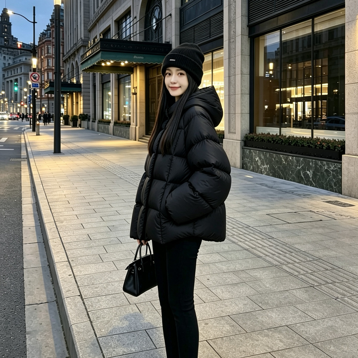 实体店同款连帽中长款羽绒服 95白鸭绒宽松显瘦冬季保暖百搭外套