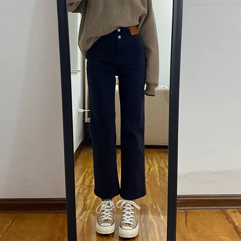 加绒黑色烟管裤女胖mm粗腿显瘦梨型身材裤子秋冬大码直筒牛仔裤潮