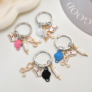 金属滴油护士帽心电图注射器钥匙扣医护人员护士节礼物包包小挂饰