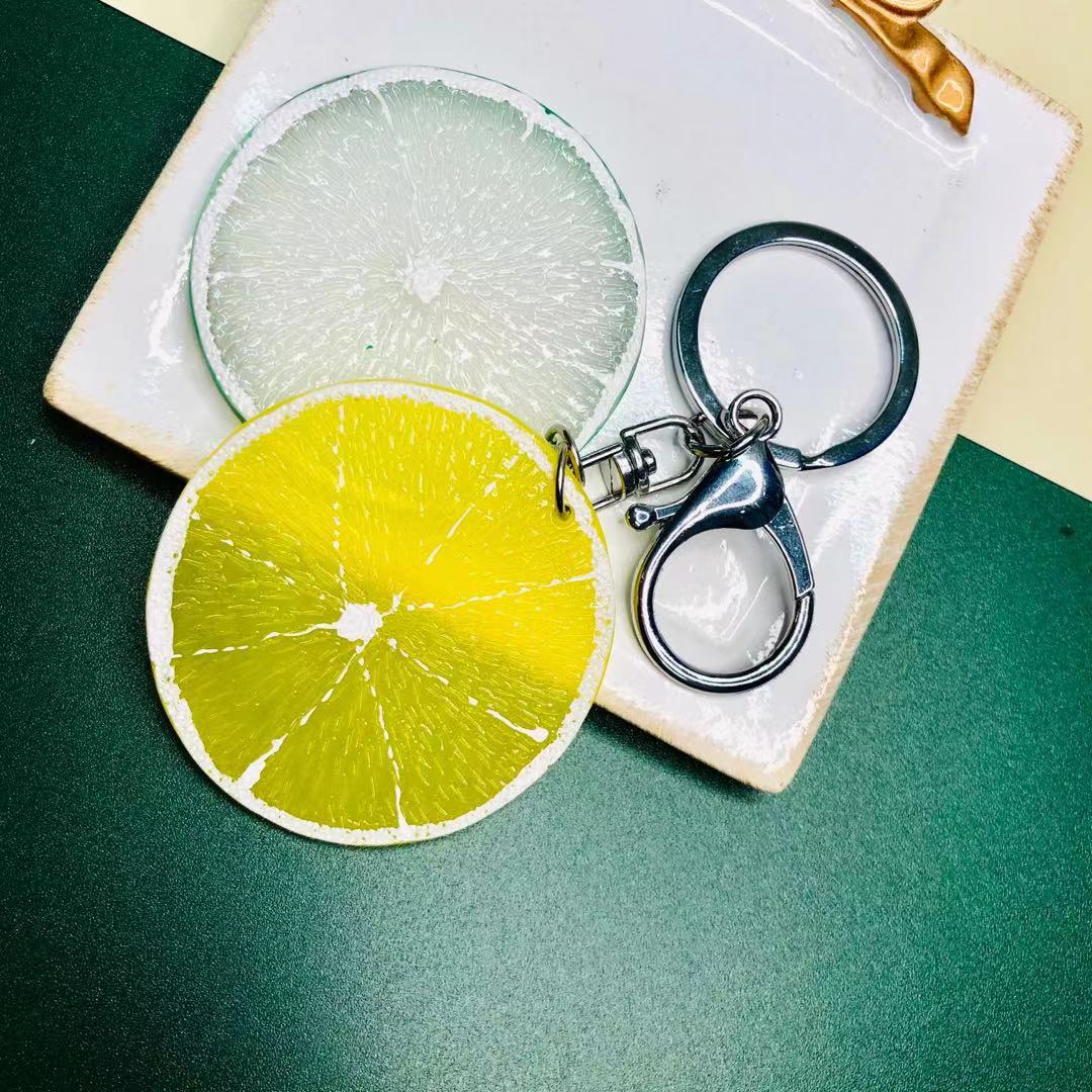 创意仿真柠檬片水果小挂件 可爱蔬菜钥匙扣 亚克力工艺品礼品