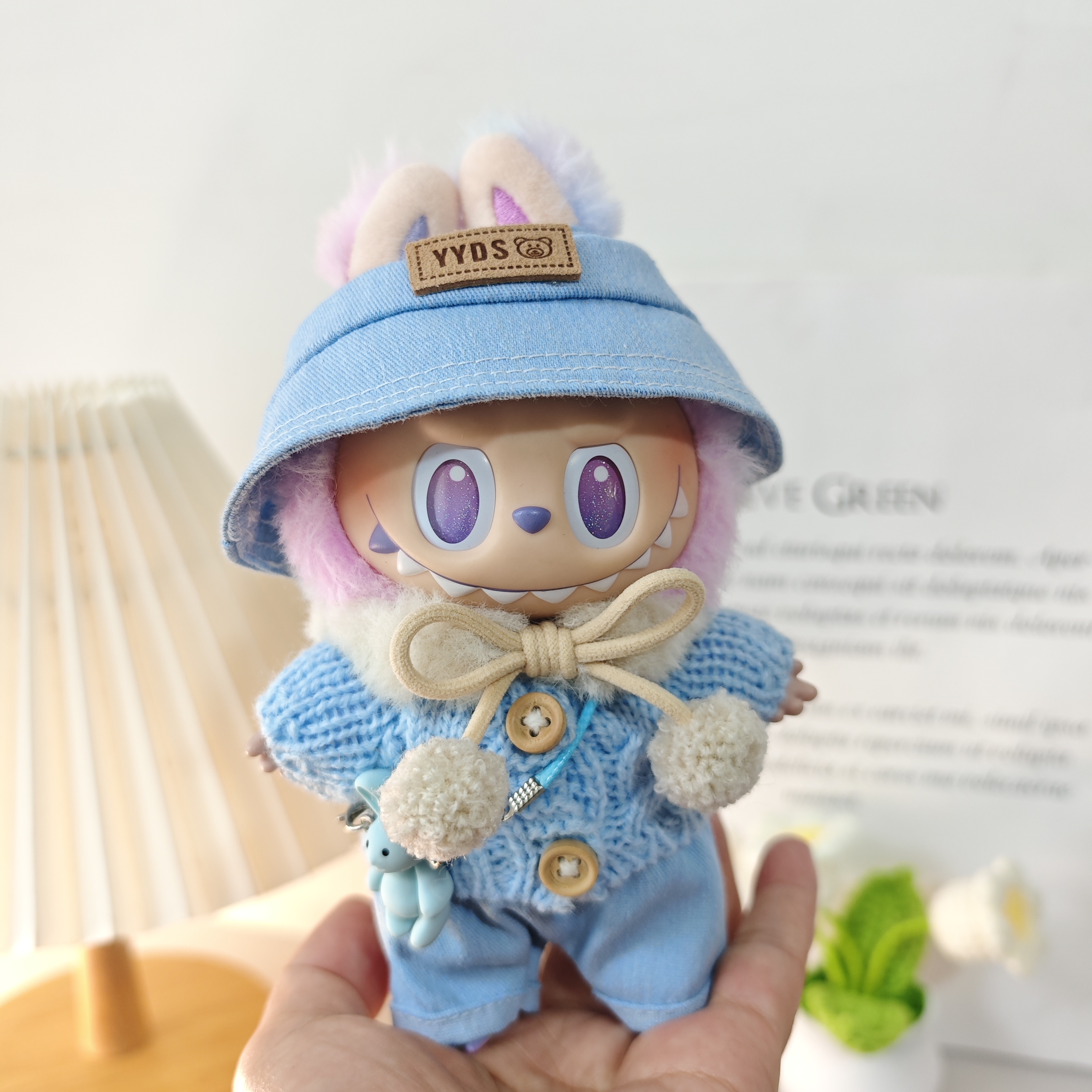 一二三代娃衣3.0拉布布搪胶公仔衣服潮酷背带裤套装娃衣渔夫帽子