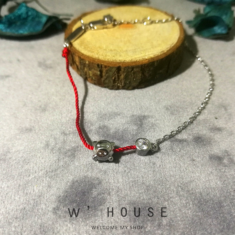 Whouse 萌趣小猪手链 猪年本命年红绳手绳生肖饰品生日礼物女